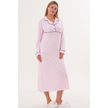 Mecit Pijama Mecit 6308 Pembe Uzun Kollu Kadın Gecelik