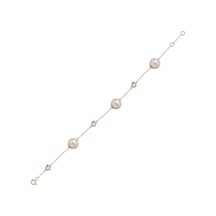 9,5 Mm Üç Doğal İncili Zirkon Taşlı Bileklik 18 Cm / Rose Rose Pembe Altın