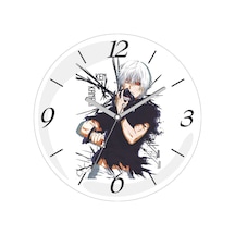 Tokyo Ghoul Ken Kaneki Çap 30cm Sessiz Akar Bombeli Gerçek Cam Duvar Saati Siyah