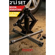Oto Kriko 1.5 Ton Cırcırlı + 4 Lü Bijon Anahtarı Seti Universal Araç Krikosu Yol Yardım Seti