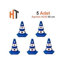 Mavi Kedi Gözlü Altıgen Trafik Konisi 65 Cm Trafik Dubası -5 Set