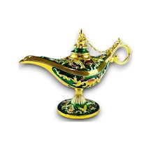Aladdin Sihirli Lambası Renkli Işlemeli Dekoratif Biblo Alaattin Metal Çelik No:3 - 17x11 CM