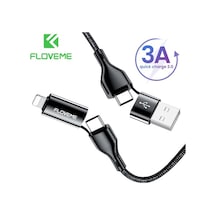 Floveme 4In1 Usb To Type C -Type To Type Kablosu+Apple iPhone Uyumlu Başlık U-Siyah