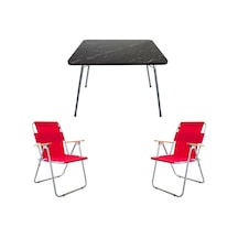 Bofigo 60X80 Granit Katlanır Masa + 2Li Katlanır Sandalye Kırmızı