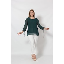 Moda Berray 3243 Kolu Taş Baskılı Şık Bluz Petrol 001