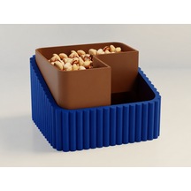 3d Baskı Fıstık Kasesi - Çift Hazneli Kabuk Ayırıcı Sunum Kasesi - Mavi Kahverengi