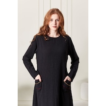 Cep İşlemeli Uzun Keten Elbise - Zarif Ve Rahat Siyah Cep İşlemeli Uzun Keten Elbise - Zarif Ve Rahat Siyah