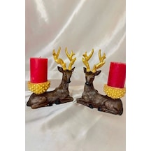 Mumluk Şamdan Yılbaşı Noel Yeni Yıl Geyik El İşi Hand Made 2 Li