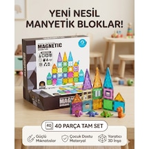 Manyetik Yapı Blokları Çocuklar İçin 3 Boyutlu Renkli Mıknatıslı 40 Parça Manyetik Blok Oyun Set