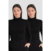 Arma Yıldız Kadın Siyah Balıkçı Yaka Uzun Kollu Body 2'li Paket Siyah