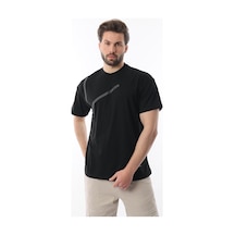 Madmext Siyah Bisiklet Yaka Şerit Detaylı Pamuklu Erkek T-shirt E7033 Siyah