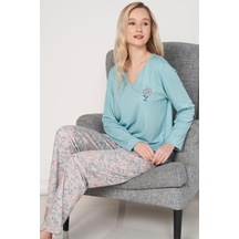 Kadın Büyük Beden Uzun Kol Mint Pijama Takımı C8t0n6o1 001