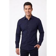 UKİ Uki Açık Lacivert Slim Fit Uzun Kol Gömlek