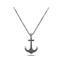 Brezza Lusso Jewelry Siyah Taşlı Çapa Model Erkek Gümüş Kolye Gümüş