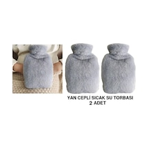Sıcak Su Torbası 2 Adet,yan Cepli Gri Peluş Termofor 27x17x2cm 750ml Gri