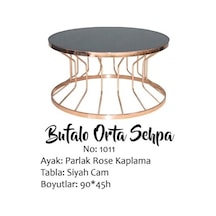 Orta Sehpa Brc Bufalo Düz Siyah Temper Cam Metal Transmisyon Çelik Rose Renk Kaplama El Yapım