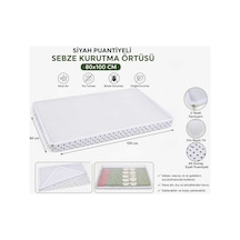 80 X 100 Siyah Puantiyeli Sebze Meyve Kurutma Örtüsü 3 Tarafı Fermuarlı Tüllü Kurutma Filesi Beyaz