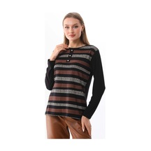 Sistas Kadın Desenli Bisiklet Yaka Uzun Kol Bluz 23596 Siyah