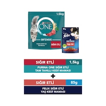 Purina One Sığır Etli Yetişkin Kedi Maması 1500 G + Sığır Etli Yetişkin Kedi Yaş Mama 85 G