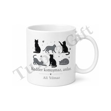 Kedili Kupa Bardak Baskılı Kedi Severler İçin Hediye Porselen Mug Beyaz / Çok Renkli