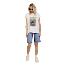 Jack & Jones Bisiklet Yaka Baskılı Kadın T-shirt 12234665 Beyaz