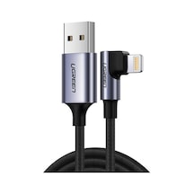 Ugreen Örgülü 90° Lightning Apple iPhone Uyumlu Şarj Ve Data Kablosu Siyah 1.5