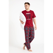 Erkek Baskılı Pijama Takımı Kısa Kollu 2170-K (548692083) Bordo