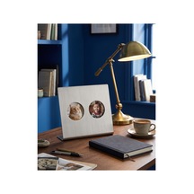 Dizör Çift Daire Pencereli Masa Çerçevesi 304 Paslanmaz Çelik, Fırçalı, L Formlu Masaüstü Fotoğraf Çerçevesi, 2 X Ø7 Cm