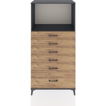Hyperion Dolap Tek Raflı 6 Çekmeceli 88x44x182 Antrasit-çam Antrasit