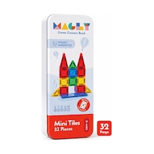 Magly Mini Tiles - Seyahat Boy Manyetik Yapı Blokları - Çocuklar İçin Metal Kutulu 32 Parça Mini Manyetik Oyun Seti