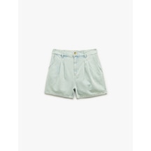 Koton Normal Bel Pileli Düğmeli Cepli Rahat Kalıp Mini Denim Şort Açık İndigo 5sal40006md Açık İndigo