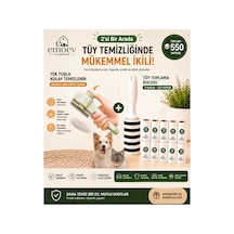 2'si 1 Arada Tüy Temizleme Seti Basmalı Kedi Köpek Tarağı + 550 Yaprak Tüy Toplama Rulosu