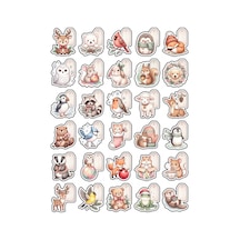 30 Adet Sevimli Suluboya Kış Hayvanları Sticker Seti - Ajanda Defter Hediye Paketi Çok Renkli