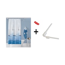 Banyo Perdesi 9889 1x180x200, Perde Borusu Askı Aparatı Köşe Boru Beyaz Hediyeli, Duş Perdesi Seti Çok Renkli