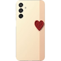 Samsung Galaxy M15 Uyumlu Krem Zeminli Kırmızı Kalp Baskılı Silikon Kılıf Renkli