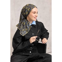 Silk Home Pamuk Polyester Soft Eşarp Hardal Flora Desenli Kaymaz Dokulu 90x90 Çok Renkli