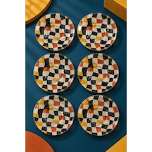 6 Lı Cam Çay Tabağı Retro Siyah Dama Desenli 12 Cm, 6 Adet Çay Tabak Çok Renkli