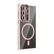 Joko Samsung Galaxy S23 Ultra Uyumlu Remim Lensli Magsafe Standlı Kapak - Pembe