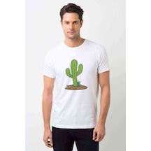 Kaktüs Cactus Baskılı Beyaz Erkek Tshirt