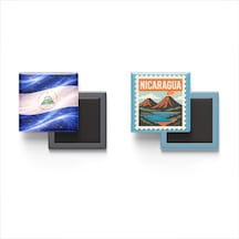 9x9 Cm Buzdolap Magnetleri - Nikaragua Bayrağı Ve Posta Pulu Tema - 2'li Set Magneti