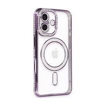 Apple iPhone Uyumlu  16 Kılıf Joke Simli Magneticsafe Kılıf - Derin Mor