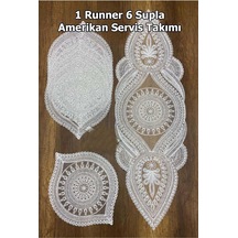 Supla Runner Seti Sunumluk Kordone Nakışlı Modern Amerikan Servis Takımı 6 Kişilik Set - Krem - 910-40x40cm Diğer