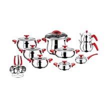 Oms 22 Parça Çelik Tencere Seti Kırmızı 1028