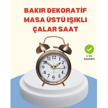 Buğz Metal Bronz Nostaljik Masa Saati Alarmlı Büyük Boy Sessiz Mekanizmalı .