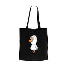Goose Goose Duck Siyah Fermuarlı Bez Çanta Gabardin