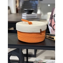 Walnut Kapaklı Jüt Sepet Kremturuncu