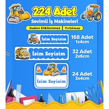İş Makineleri Temalı Okul Kreş Kişiye Özel İsim Etiket Seti - Model 257 Çok Renkli
