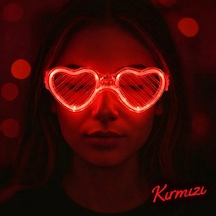 Mey İthalat Kırmızı Led Işıklı Kalp Gözlük - 3 Modlu Parti & Glow Gözlüğü