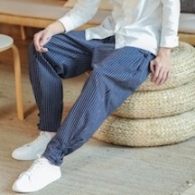 Ikkb Yeni Moda Rahat Geniş Erkek Çizgili Pantolon - Lacivert