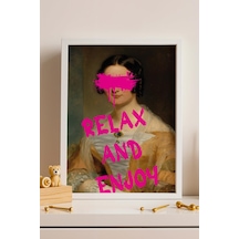 Relax And Enjoy Çerçeveli Tablo Boyalı Göz Detaylı Estetik Tasarım Şık Ev Hediyesi Altered Art